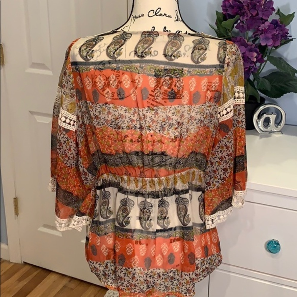 Sheer Peasant Blouse with Batwing Sleeves - Picture 3 of 6